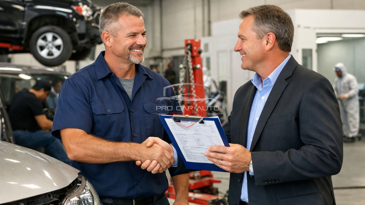 Auto body shop negotiating with insurance adjuster in Pompano Beach after collision repair estimate