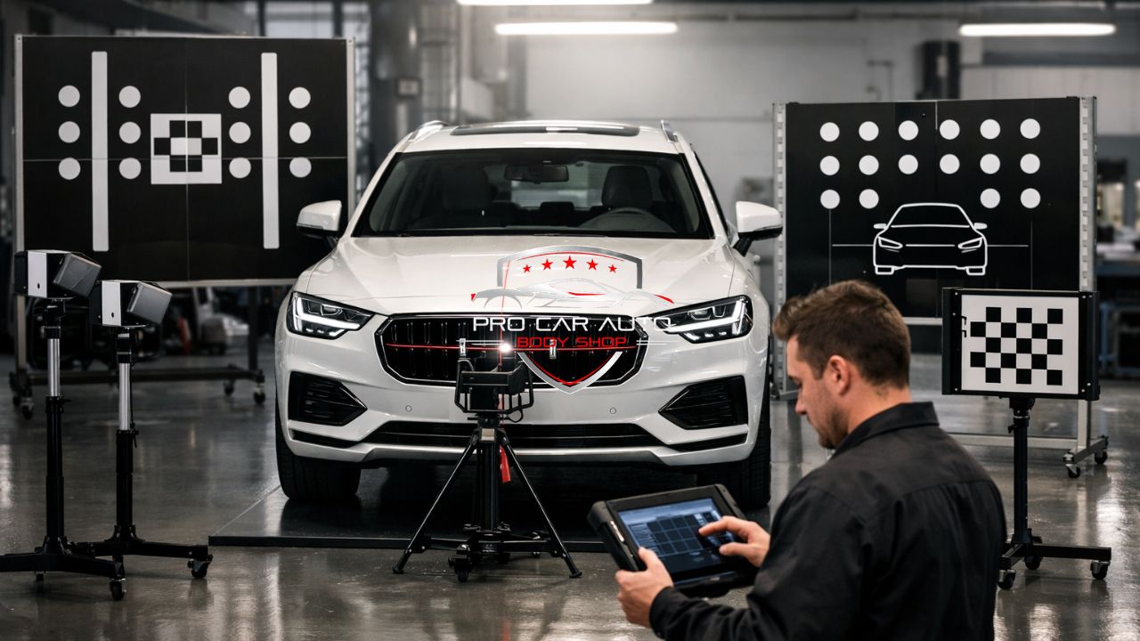 ADAS calibration and OEM diagnostic scanning at factory certified auto body shop in Pompano Beach.
