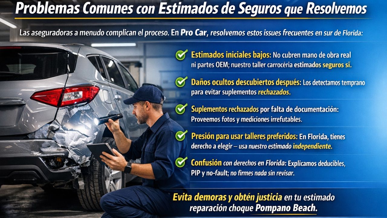 Problemas comunes con estimados de seguros en reparación de colisión en Pompano Beach y cómo los resolvemos.