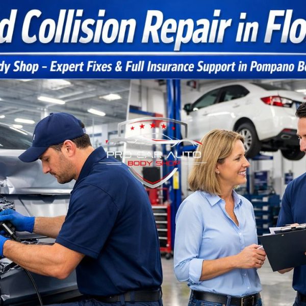 Rear end collision repair in Florida showing damaged bumper and taillight replacement with full insurance support in Pompano Beach 