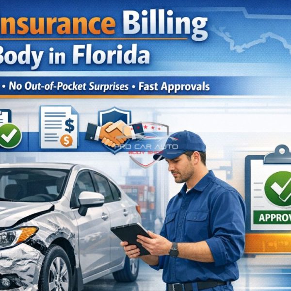 Auto body shop in Florida offering direct insurance billing with approved claim, damaged car repair, and hassle free insurance process 