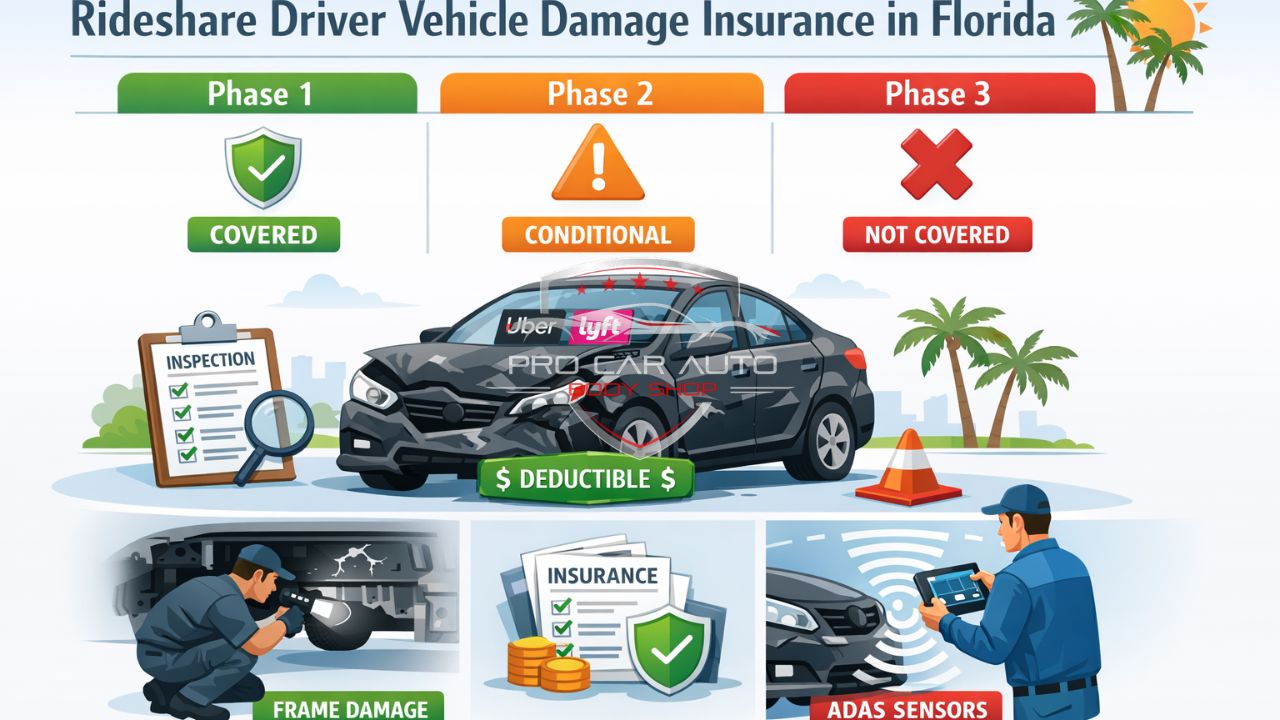 Rideshare Driver Vehicle Damage Insurance Florida: Contingent Coverage Details

As a rideshare driver, your biggest question is contingent collision coverage. It "kicks in" only if:

Accident occurs in Phase 3.
You carry personal comprehensive/collision.
Damage exceeds your deductible.

Uber/Lyft policies include uninsured/underinsured motorist (UM/UIM) for hit-and-runs, but limits apply (e.g., $25k property in Phase 2).

Common pitfalls:

Personal policy exclusions: Most exclude rideshare—read your declarations page.
No comp/collision on personal policy: Rideshare contingent won't apply.
Phase misclassification: Insurers push Phase 1/2 denials; app data proves otherwise.

We've handled hundreds of Uber Lyft contingent collision coverage Florida claims, negotiating supplements for hidden frame or ADAS damage.